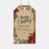  Poinsettia Gold Scroll Christmas Cadeaulabel (Voorkant)