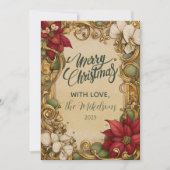 Poinsettia Gold Scroll Christmas Feestdagenkaart (Voorkant)