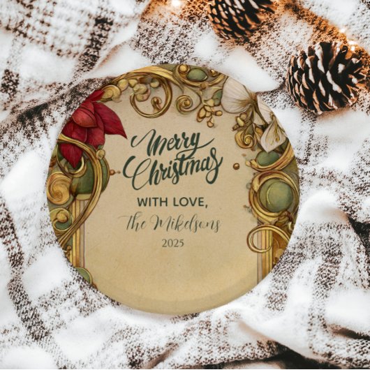  Poinsettia Gold Scroll Christmas Papieren Bordje