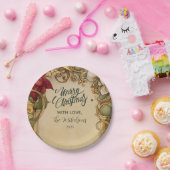  Poinsettia Gold Scroll Christmas Papieren Bordje (Feest)