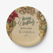  Poinsettia Gold Scroll Christmas Papieren Bordje (Voorkant)