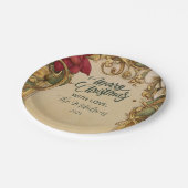  Poinsettia Gold Scroll Christmas Papieren Bordje (Gekanteld)