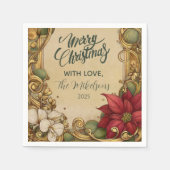 Poinsettia Gold Scroll Christmas Servet (Voorkant)