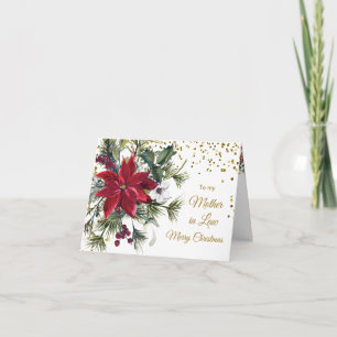 Poinsettia, gouden confetti Moeder in de Kerstwet Kaart