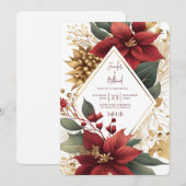 Poinsettia Gouden Kerstmis Feestelijke Bruiloft Kaart (Voorkant / Achterkant)
