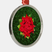 Poinsettia Green Glitter Background Metalen Ornament (Rechts)