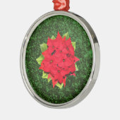 Poinsettia Green Glitter Background Metalen Ornament (Links)