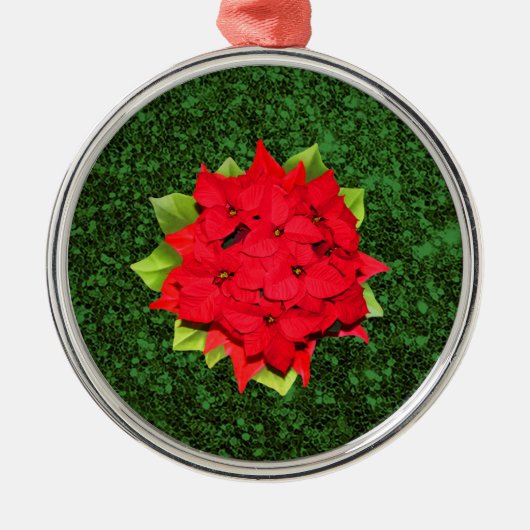 Poinsettia Green Glitter Background Metalen Ornament (Voorkant)