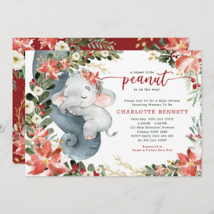 Poinsettia Greenery Elephant Holiday Baby shower Kaart