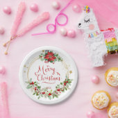 Poinsettia Greenery Foliage Rode bessen Kerstmis Papieren Bordje (Feest)