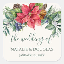 Poinsettia Greenery Foliage Wedding Sticker