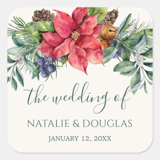 Poinsettia Greenery Foliage Wedding Sticker (Voorkant)