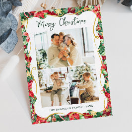 Poinsettia Greenery Pattern Christmas 3 Foto Feestdagenkaart
