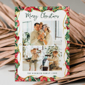 Poinsettia Greenery Pattern Christmas 3 Foto Feestdagenkaart