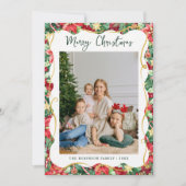 Poinsettia Greenery Pattern Vrolijke kerstfoto Feestdagenkaart (Voorkant)
