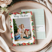 Poinsettia Greenery Pattern Vrolijke kerstfoto Feestdagenkaart