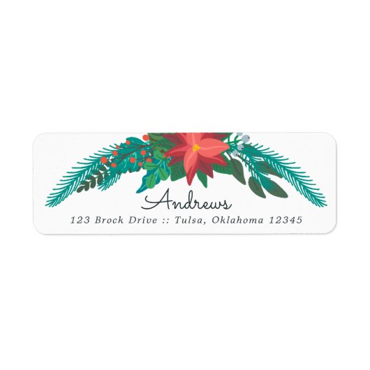 Poinsettia Greenery Return Address Label (Voorkant)