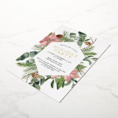 Poinsettia Greenery Wreath Holiday Party Gold Folie Uitnodiging (Gedraaid)