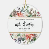 Poinsettia Greens Eerste Kerstmis als de heer en m Keramisch Ornament (Links)