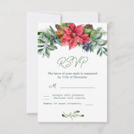 Poinsettia groen blad bruiloft RSVP Kaartje