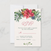 Poinsettia groen blad Bruiloft RSVP Kaartje (Voorkant)