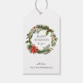 Poinsettia Groen Kerst Feestdagen Krans Cadeaulabel (Voorkant)