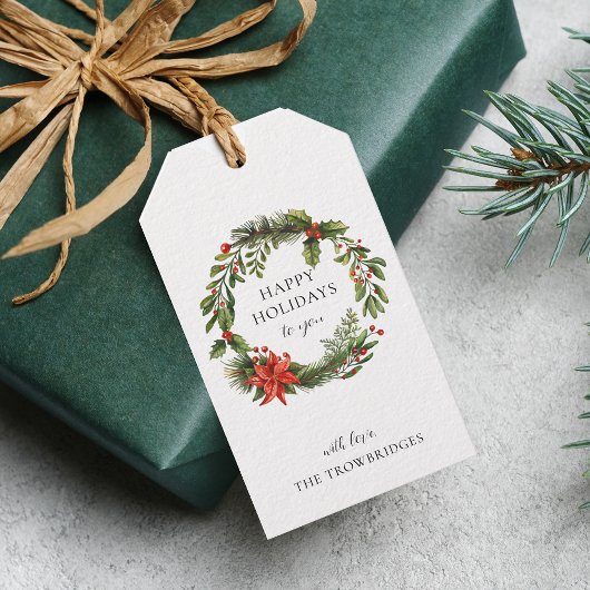 Poinsettia Groen Kerst Feestdagen Krans Cadeaulabel