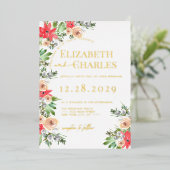 Poinsettia groen kerstvakantie bruiloft folie uitnodiging (Staand Voorkant)