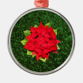Poinsettia Groene Glitter Achtergrond Metalen Ornament