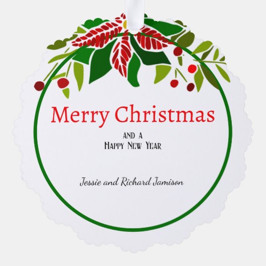 Poinsettia Handtekening & Kerstgroet toevoegen Ornament Kaart (Achterkant)