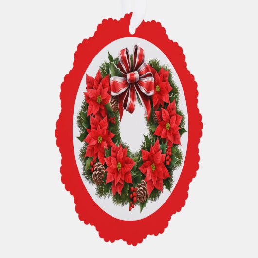 Poinsettia Handtekening & Kerstgroet toevoegen Ornament Kaart (Rechts)