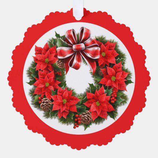 Poinsettia Handtekening & Kerstgroet toevoegen Ornament Kaart (Voorkant)
