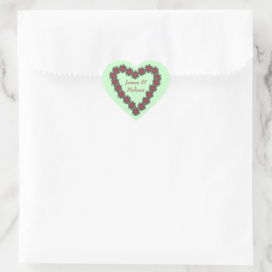 Poinsettia Heart Kerstbruiloft Stickers (Tas)
