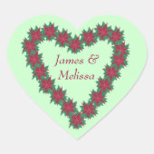 Poinsettia Heart Kerstbruiloft Stickers (Voorkant)