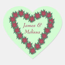 Poinsettia Heart Kerstbruiloft Stickers