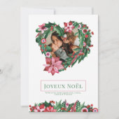 Poinsettia Heart Wreath Joyeux Noël KerstKaart Kaart (Voorkant)