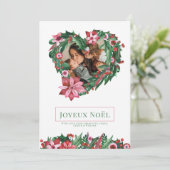 Poinsettia Heart Wreath Joyeux Noël KerstKaart Kaart (Staand voorkant)
