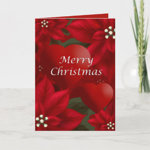 Poinsettia & Hearts-kerstgroet Feestdagen Kaart