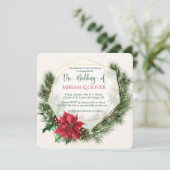 Poinsettia, heilig, dennenkerstbruiloft kaart (Staand voorkant)