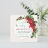 Poinsettia, heilig, dennenkerstbruiloft kaart (Staand voorkant)