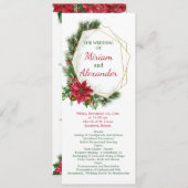 Poinsettia, heilig, dennenkerstbruiloft programmakaart (Voorkant / Achterkant)