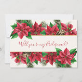 Poinsettia, heilig, mistletoe, pijnboombridesmaïde kaart (Voorkant)