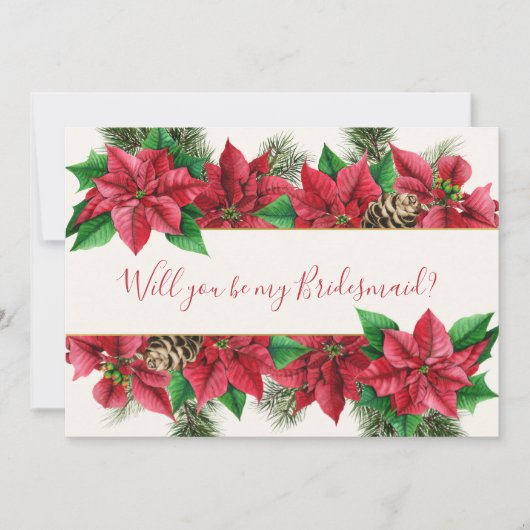 Poinsettia, heilig, mistletoe, pijnboombridesmaïde kaart (Voorkant)