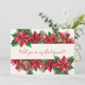 Poinsettia, heilig, mistletoe, pijnboombridesmaïde kaart (Staand voorkant)