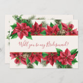 Poinsettia, heilig, mistletoe, pijnboombridesmaïde kaart (Voorkant / Achterkant)