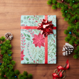 Poinsettia hether floral waterverf glitter cadeaupapier