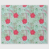 Poinsettia hether floral waterverf glitter cadeaupapier (Vlak)