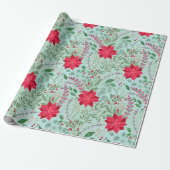 Poinsettia hether floral waterverf glitter cadeaupapier (Uitgerold)