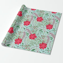 Poinsettia hether floral waterverf glitter cadeaupapier