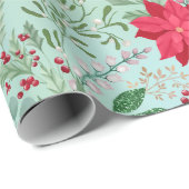 Poinsettia hether floral waterverf glitter cadeaupapier (Rol Hoek)